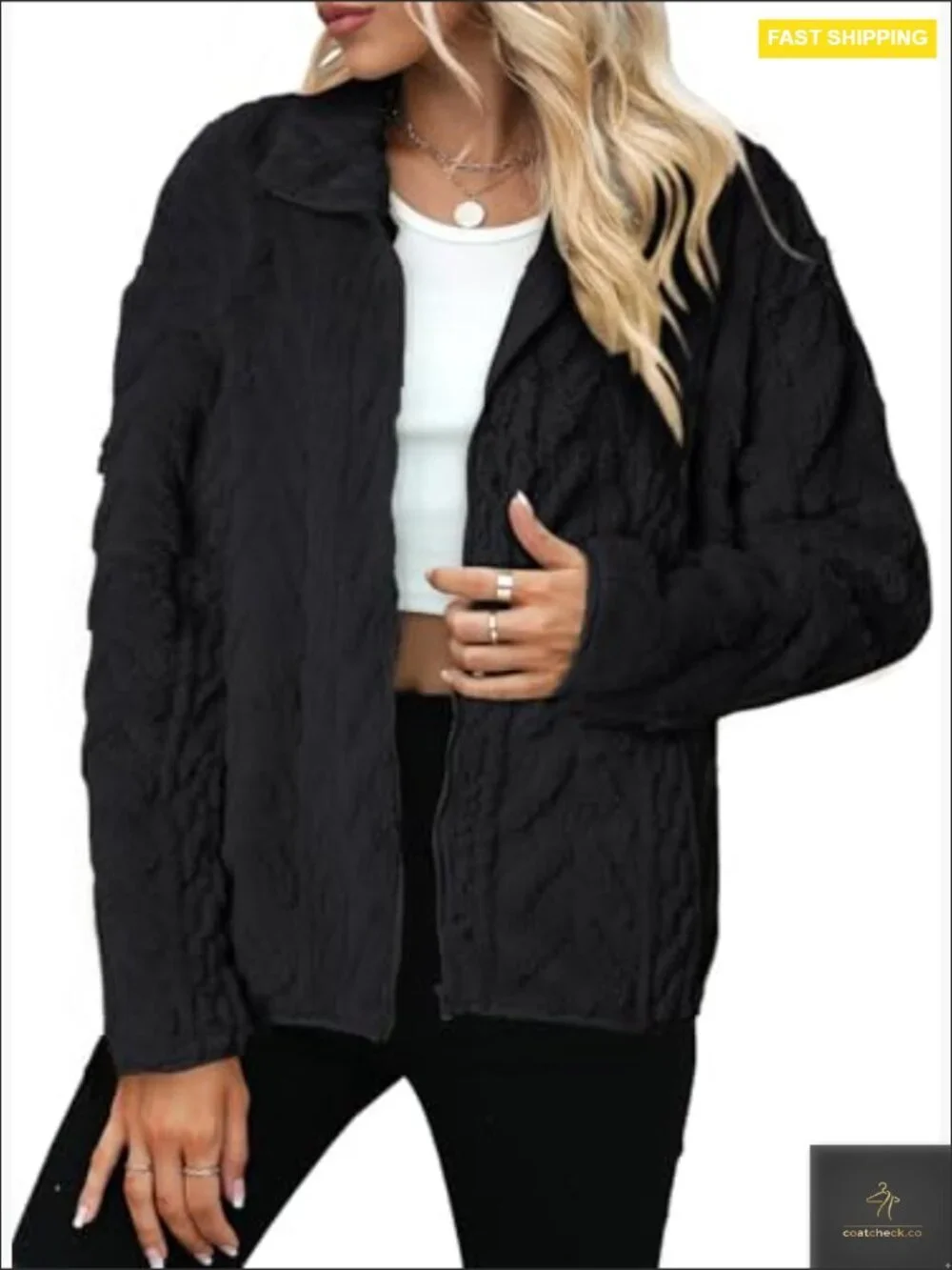 Oversized Fleece Jacket Casual Chic Winter Cozy Teddy Fabric Stand Collar